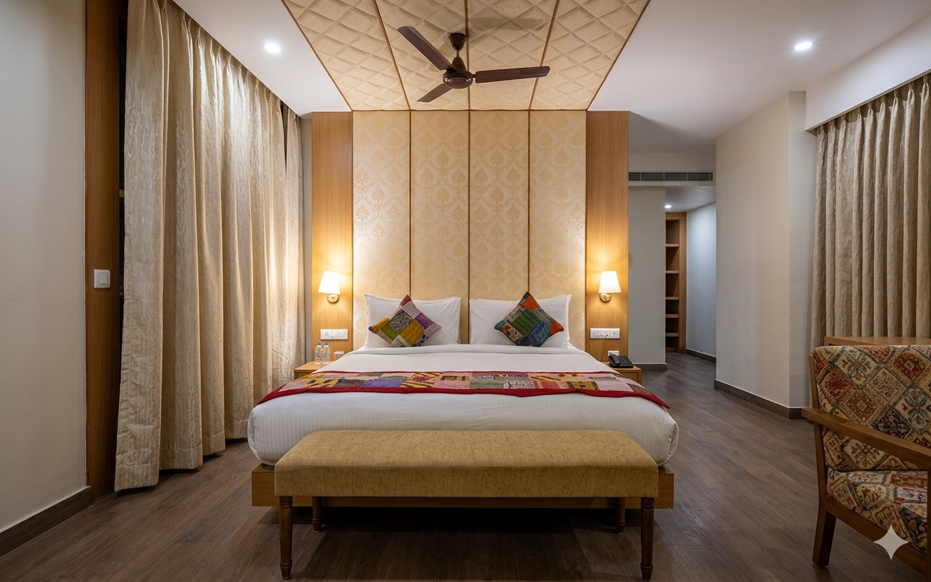 Modern luxury Bedroom interior designed by Aim Interiors in Kolkata